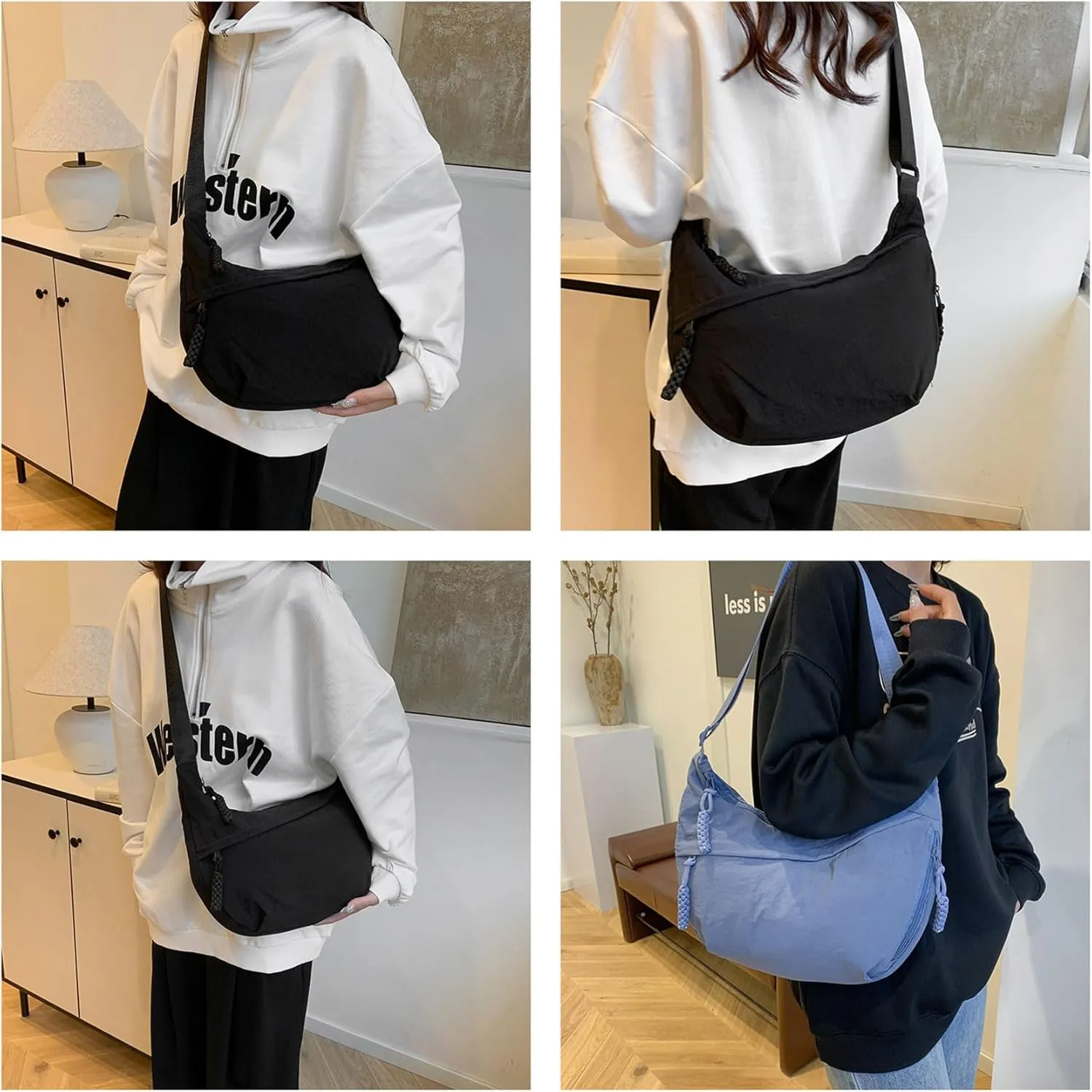 Limorence Women's Fashion Plain Color Nylon Crossbody Hobo Bag,Women's Fashion Plain Color Nylon Crossbody Bag