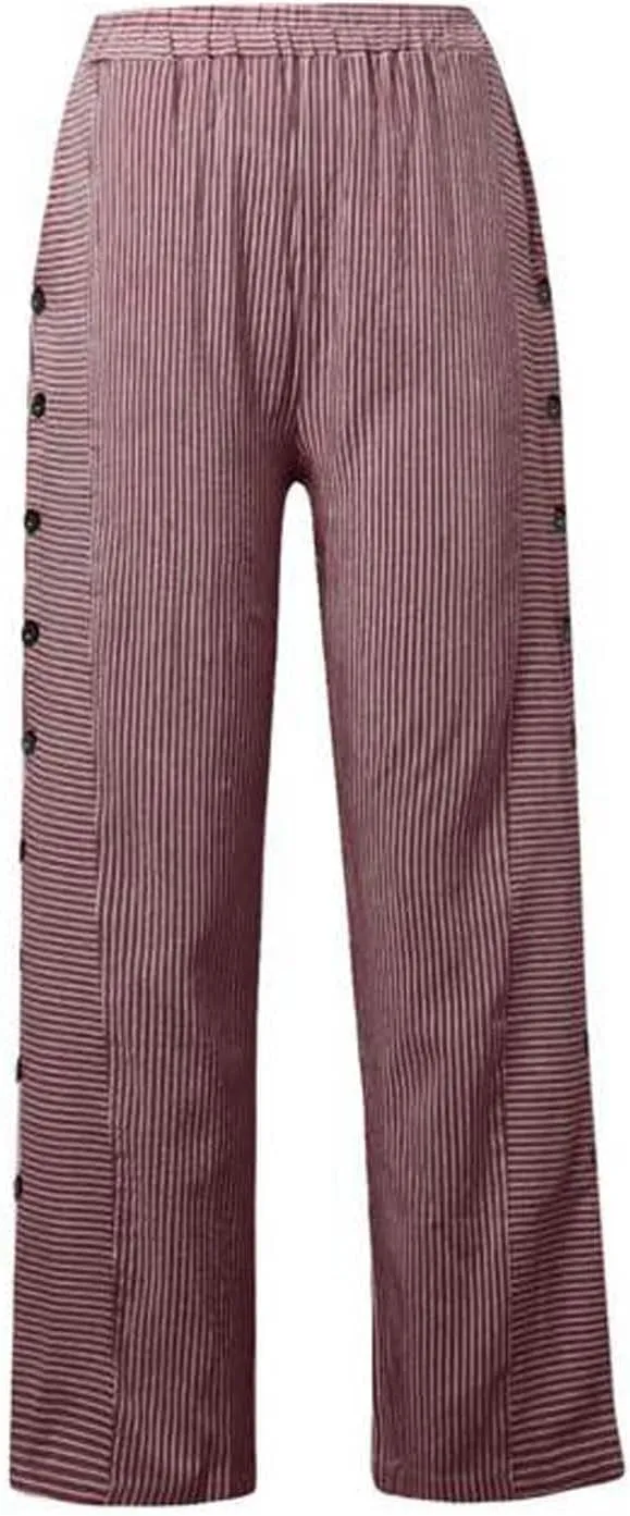 Linen Capri Pants for Women Striped Button Side High Waisted Wide Leg Pants Trendy Casual Beach Pants Summer Trousers