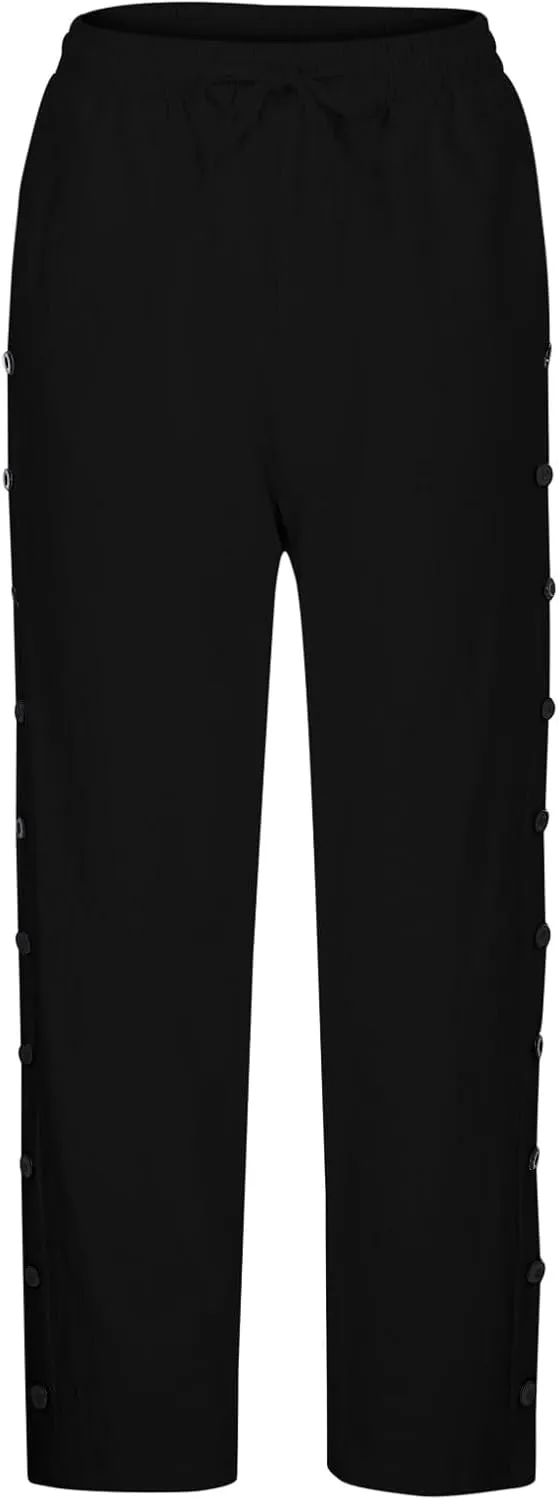 Linen Capris for Women Causal Beach Pants Drawstring Elastic Waist Boyfriend Pants Loose Lightweight Comfy Baggy Summer Pants