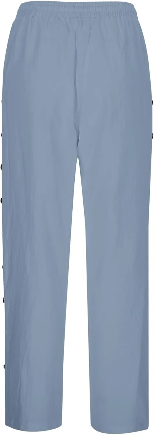 Linen Capris for Women Causal Beach Pants Drawstring Elastic Waist Boyfriend Pants Loose Lightweight Comfy Baggy Summer Pants