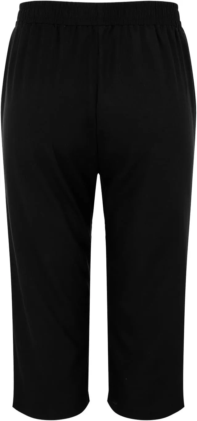 Linen Capris for Women Summer Solid Color Elastic Waisted Capri Pants with Pockets Casual Cropped Lounge Trousers