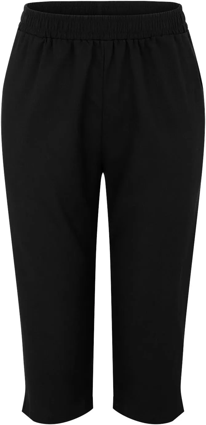 Linen Capris for Women Summer Solid Color Elastic Waisted Capri Pants with Pockets Casual Cropped Lounge Trousers