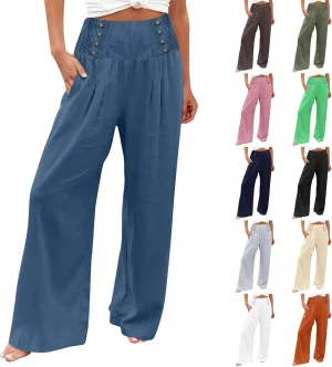 Linen Palazzo Pants for Women Dressy High Waisted Wide Leg Trousers Pants Flowy Summer Business Casual Slacks Outfits