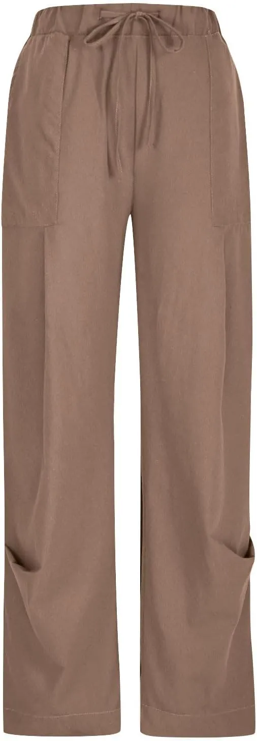 Linen Pants Women 2025 Elastic Waist Casual Loose Fit Trousers Comfy Lightweight Wide Leg Palazzo Pant Summer Outfits