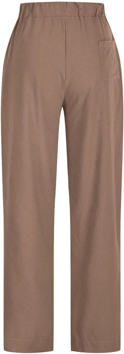 Linen Pants Women 2025 Elastic Waist Casual Loose Fit Trousers Comfy Lightweight Wide Leg Palazzo Pant Summer Outfits