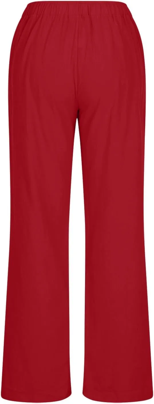 Linen Pants Women Summer 2024 Wide Leg Casual Loose Pant Drawstring High Waist Palazzo Pants Trousers with Pockets