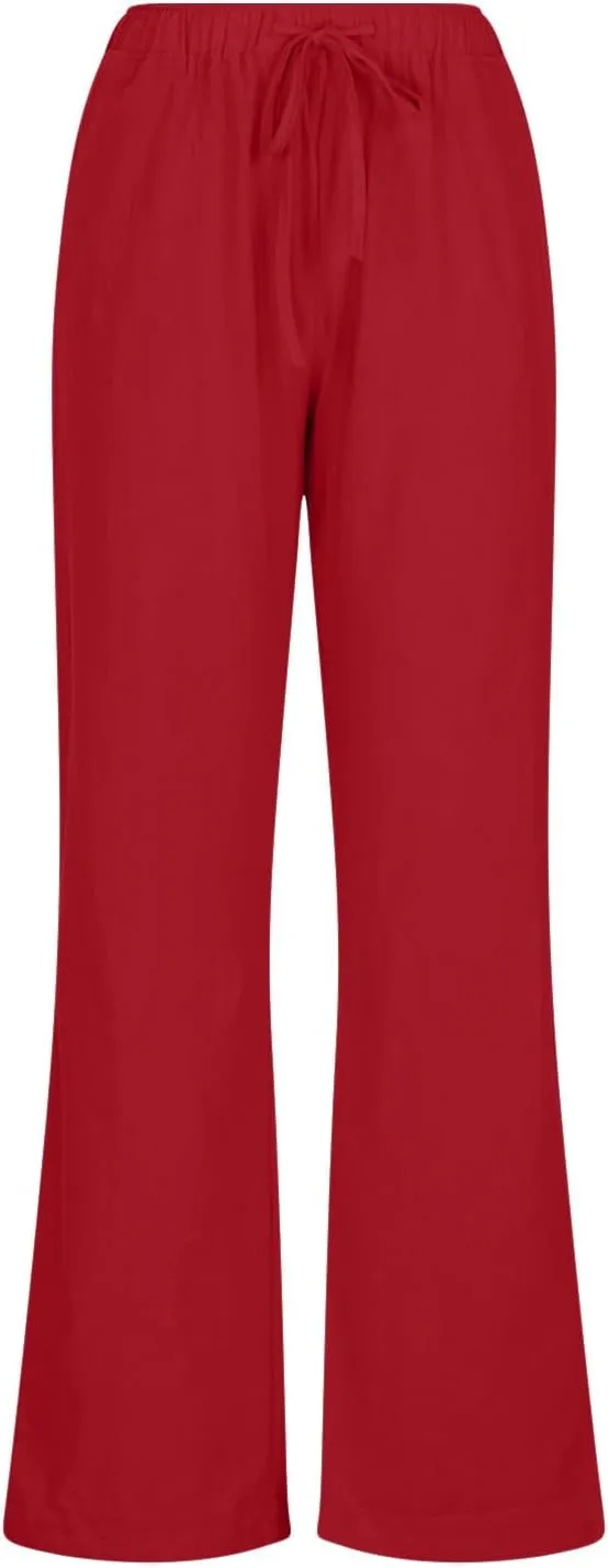 Linen Pants Women Summer 2024 Wide Leg Casual Loose Pant Drawstring High Waist Palazzo Pants Trousers with Pockets