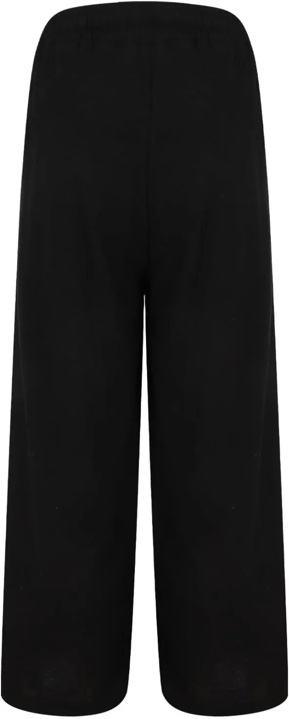 Linen Pants Women Summer Drawstring Waist Wide Leg Pant Loose Cotton Relax Palazzo Trousers Casual Beach Long Clothes