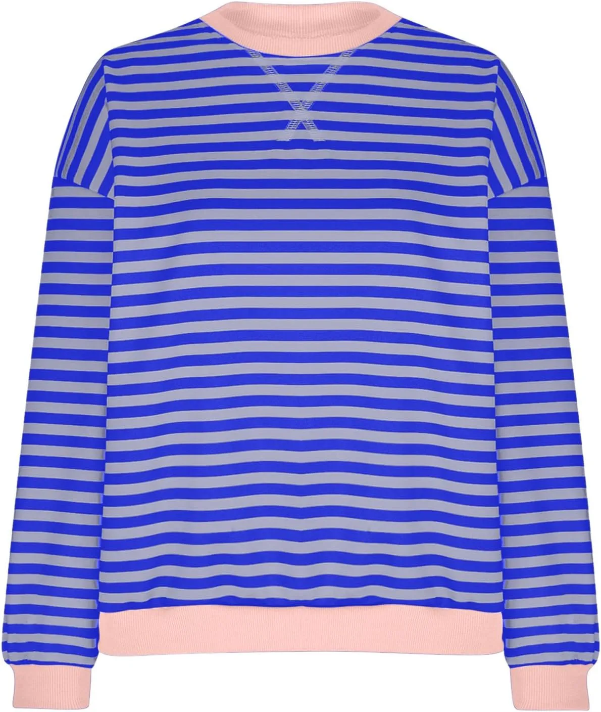 Long Sleeve Sweatshirt for Women Stripe Color Block Sweatshirt Casual Oversized Sweatshirt Crew Neck Pullover