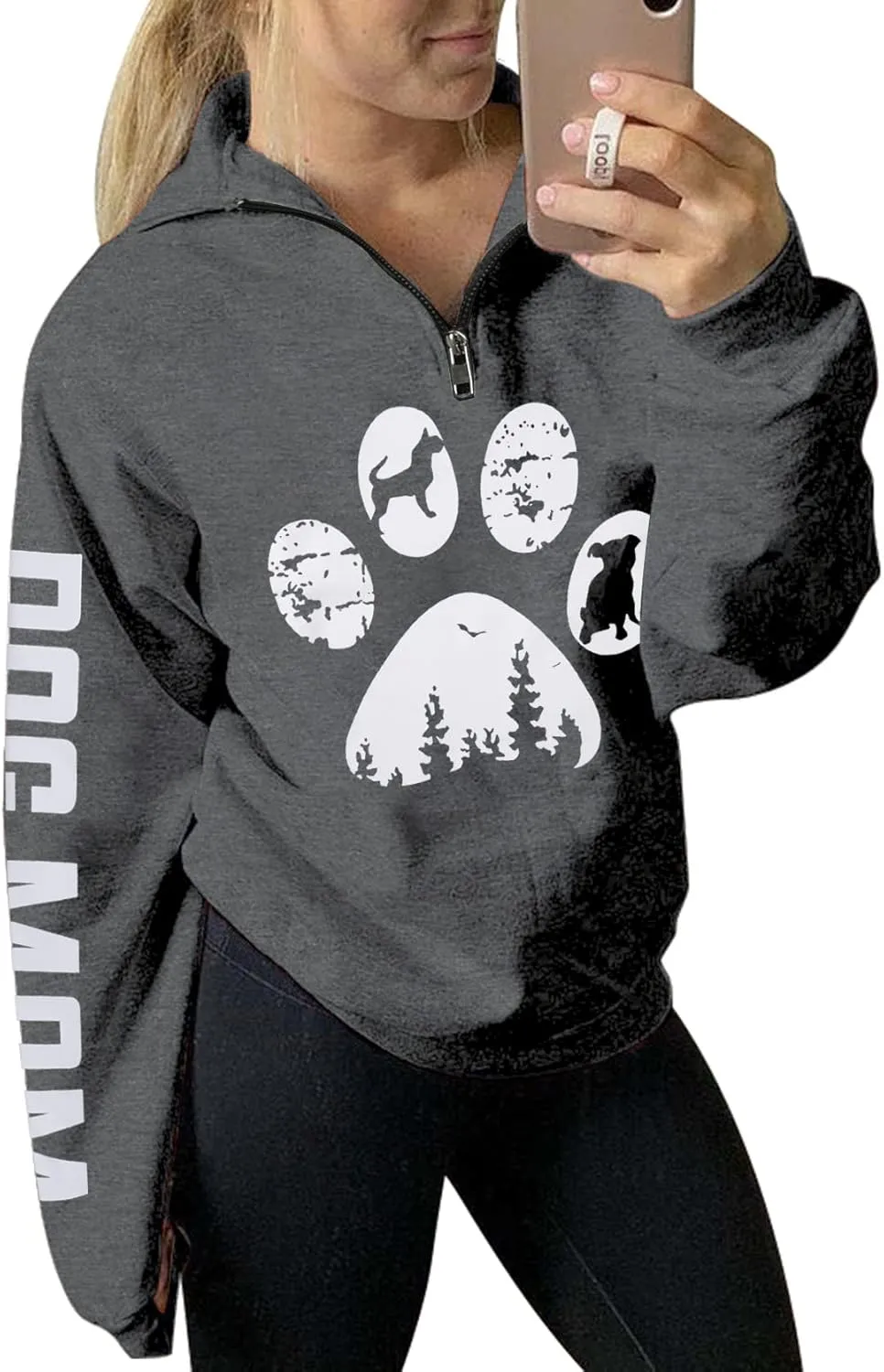 LOTUCY Dog Mom Sweatshirts Women Funny Dog Paw Graphic Shirts Mom Life Casual Long Sleeve Pullover Tops