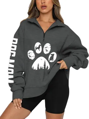 LOTUCY Dog Mom Sweatshirts Women Funny Dog Paw Graphic Shirts Mom Life Casual Long Sleeve Pullover Tops