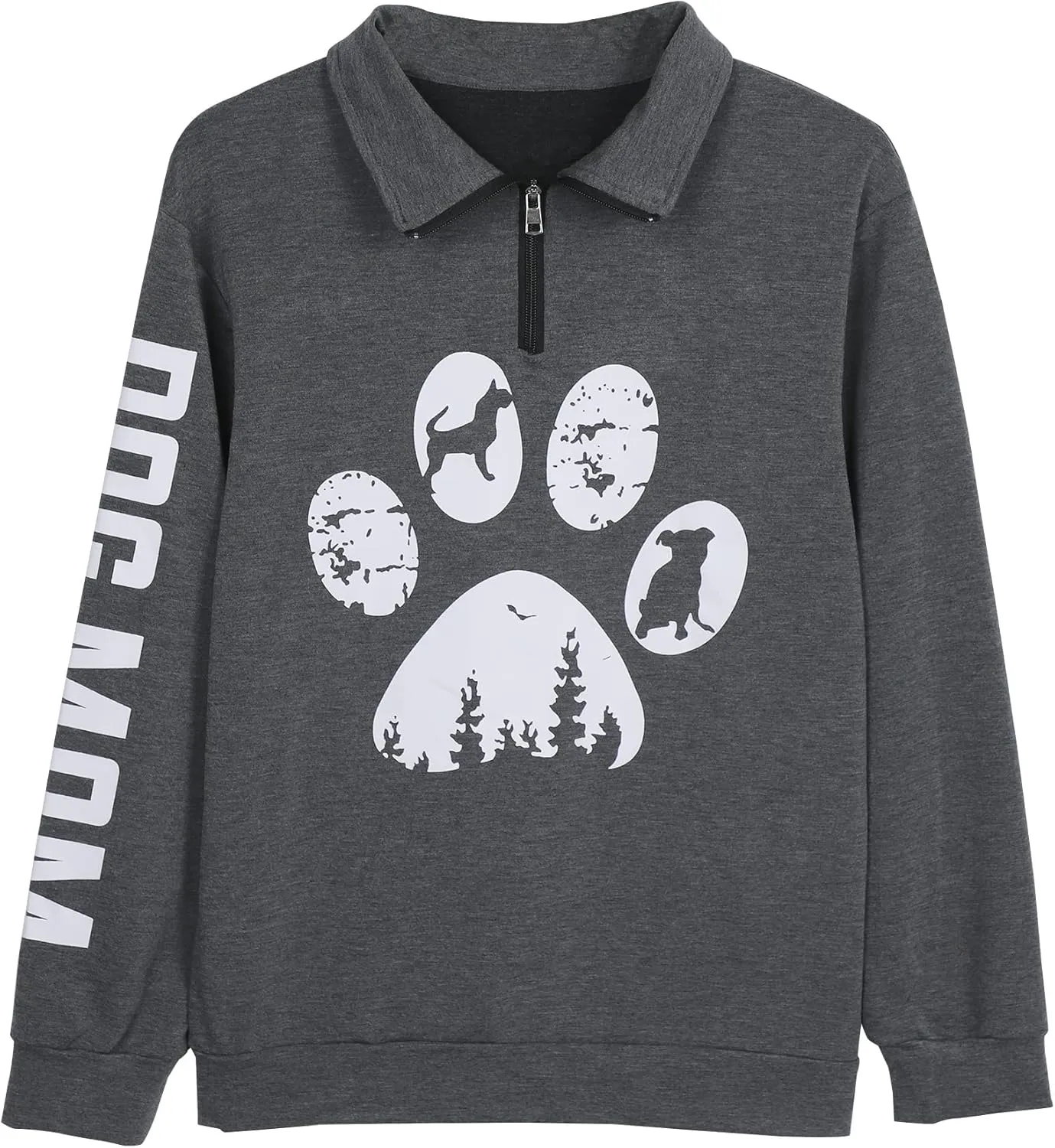 LOTUCY Dog Mom Sweatshirts Women Funny Dog Paw Graphic Shirts Mom Life Casual Long Sleeve Pullover Tops