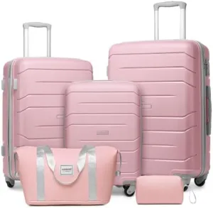 Luggage Sets 5 Piece, Expandable Luggage Hardside PP Suitcase Sets with Spinner Wheels TSA Lock, Lightweight Rolling Suitcase for Men and Women (Pink)