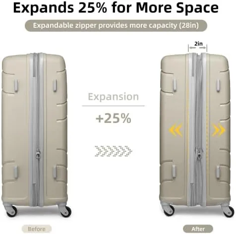 Luggage Sets 5 Piece, Expandable Luggage Hardside PP Suitcase Sets with Spinner Wheels TSA Lock, Lightweight Rolling Suitcase for Men and Women (Sand)
