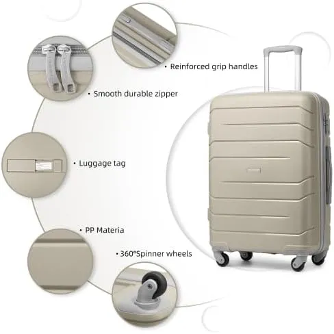 Luggage Sets 5 Piece, Expandable Luggage Hardside PP Suitcase Sets with Spinner Wheels TSA Lock, Lightweight Rolling Suitcase for Men and Women (Sand)