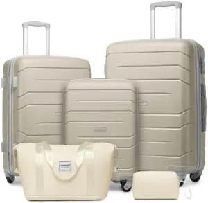 Luggage Sets 5 Piece, Expandable Luggage Hardside PP Suitcase Sets with Spinner Wheels TSA Lock, Lightweight Rolling Suitcase for Men and Women (Sand)