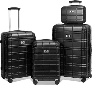 Luggage Sets Abs Pc Hardshell 4Pcs Luggage Hardside Lightweight Spinner Wheels Suitcase With Tsa Lock (12/20/24/28), Black