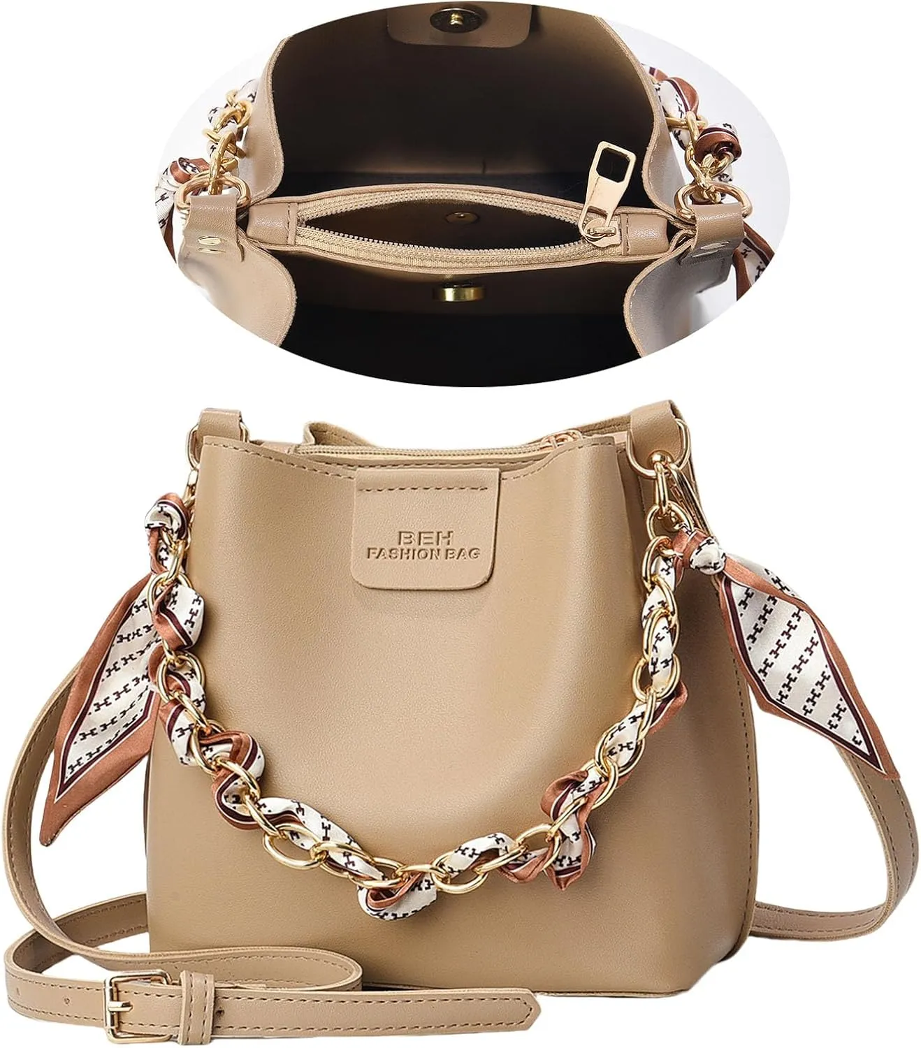 Luxury Chain Trendy Crossbody Bag PU Leather Fashion Handbag Large Capacity Shoulder Bags Bucket Purse for Women