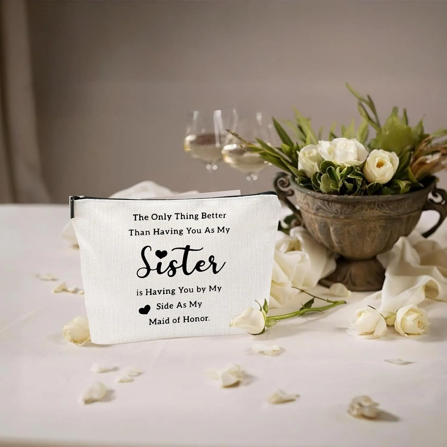 Maid of Honor Canvas Makeup Bag  Bridesmaid Proposal Gift, Personalized Wedding Gift, Bridal Party Accessories, Makeup Pouch for Maid of Honor, Bridesmaids, and Wedding Gifts
