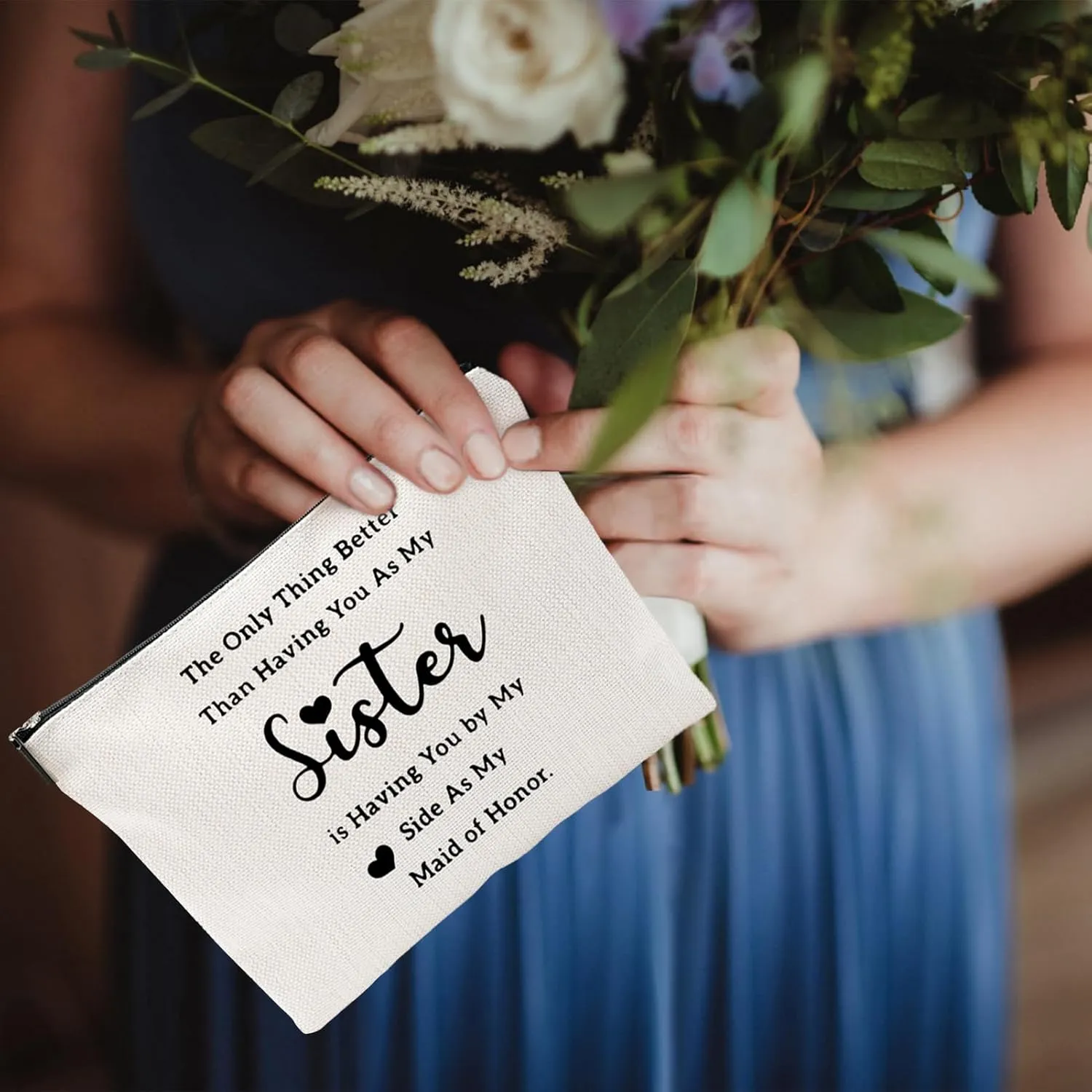 Maid of Honor Canvas Makeup Bag  Bridesmaid Proposal Gift, Personalized Wedding Gift, Bridal Party Accessories, Makeup Pouch for Maid of Honor, Bridesmaids, and Wedding Gifts