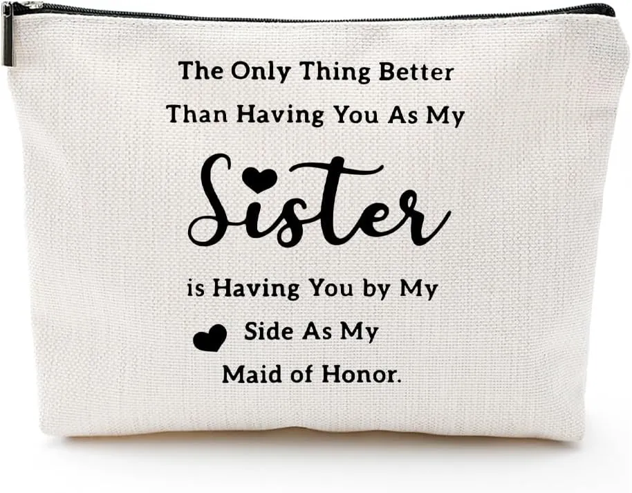 Maid of Honor Canvas Makeup Bag  Bridesmaid Proposal Gift, Personalized Wedding Gift, Bridal Party Accessories, Makeup Pouch for Maid of Honor, Bridesmaids, and Wedding Gifts