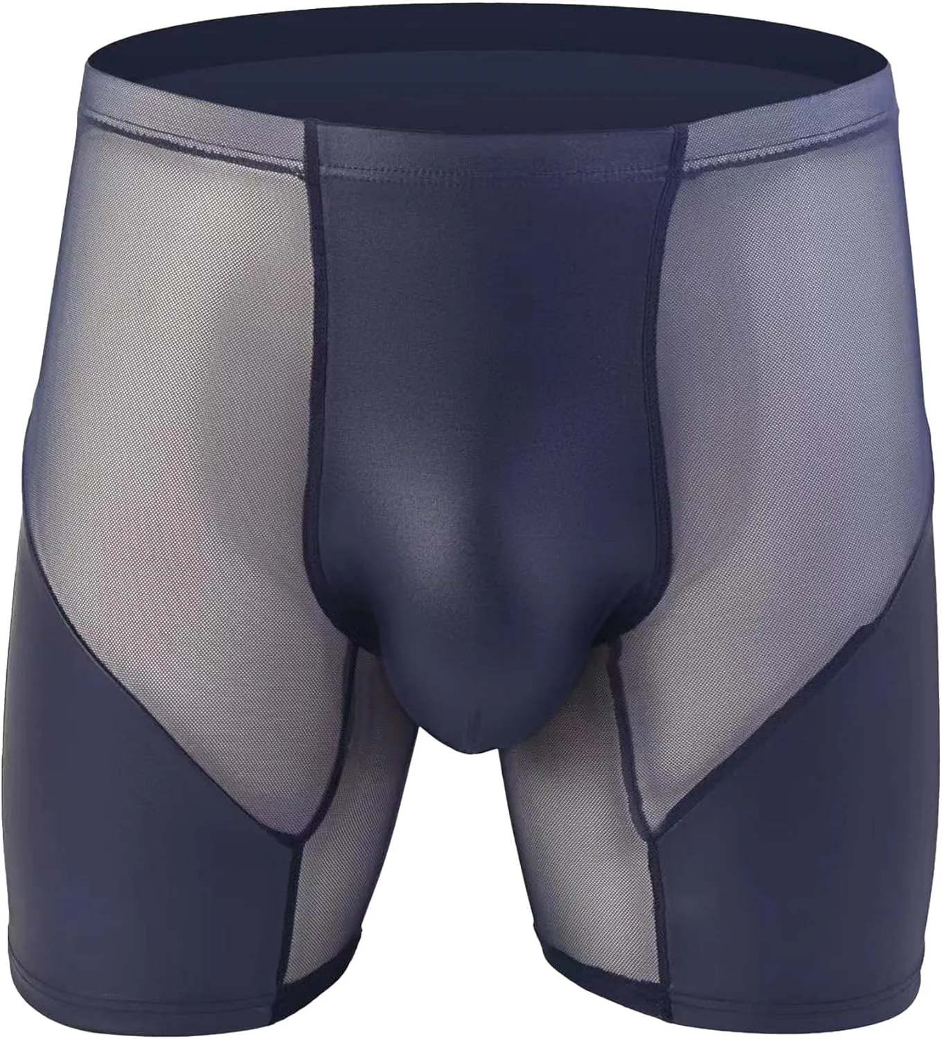 Maiyifu-GJ Men's Leather Imitation Underwear Low Rise Sexy Transparent Underpants Pouch Athletic Lengthen Boxer Brief