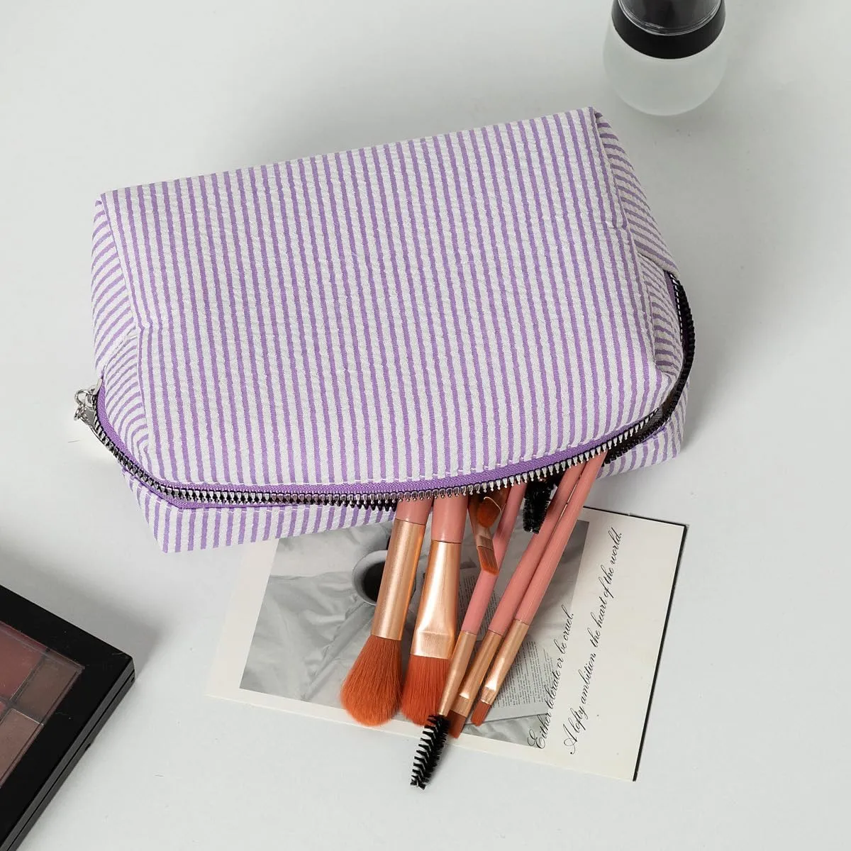 Makeup Bag Cosmetic Bag Travel Toiletry Bag Aesthetic Canvas Organizer Bag Zipper Pouch for Women (M-blue)
