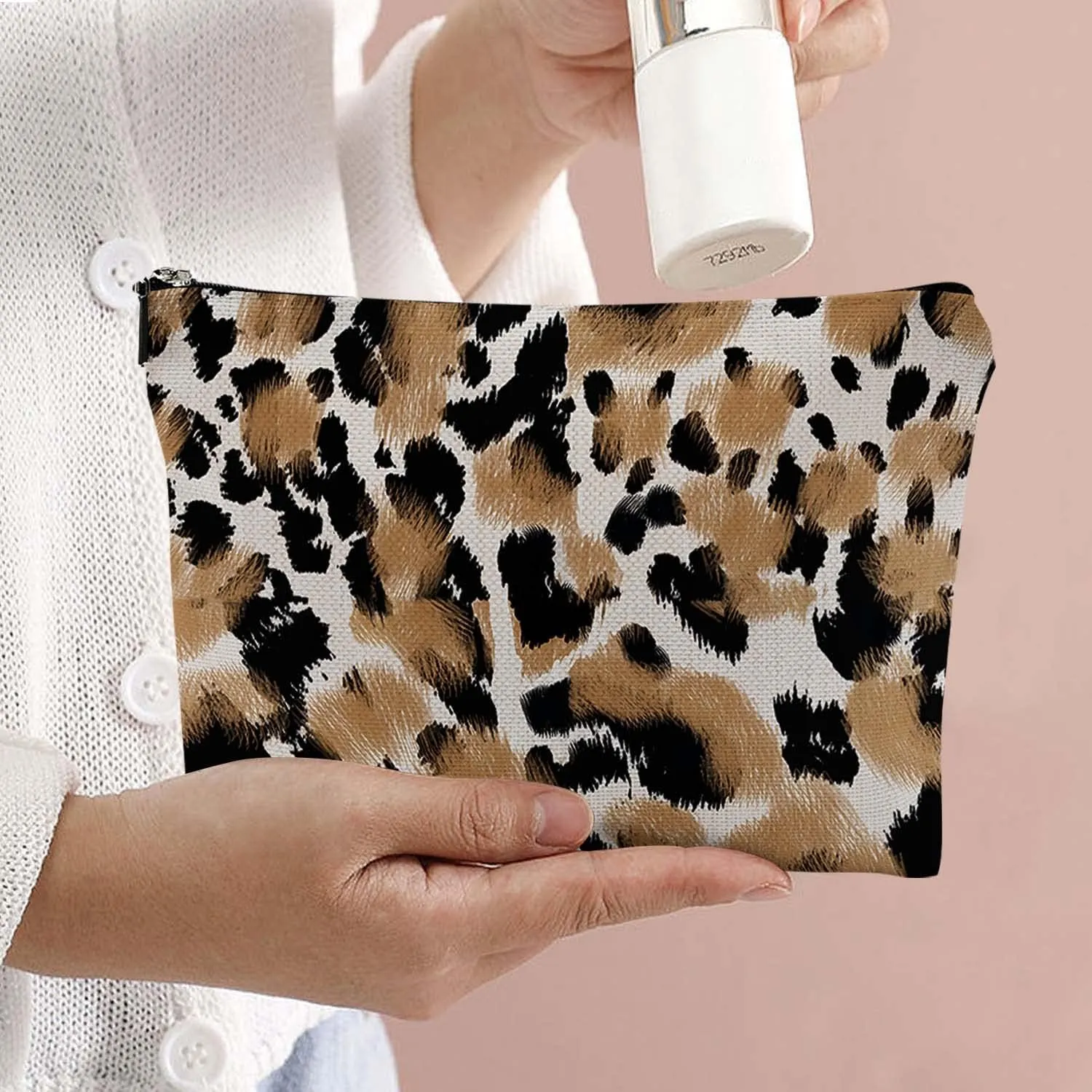 Makeup Bag Cosmetic Travel Makeup Bag Organizer Waterproof Makeup Pouch with Zipper Storage Cosmetic Pouch for Women 7x10in - Abstract Leopard Print