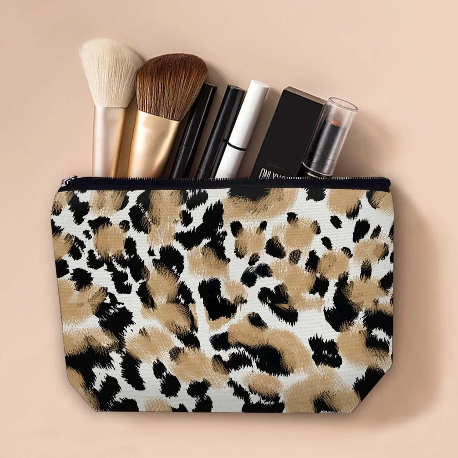 Makeup Bag Cosmetic Travel Makeup Bag Organizer Waterproof Makeup Pouch with Zipper Storage Cosmetic Pouch for Women 7x10in - Abstract Leopard Print