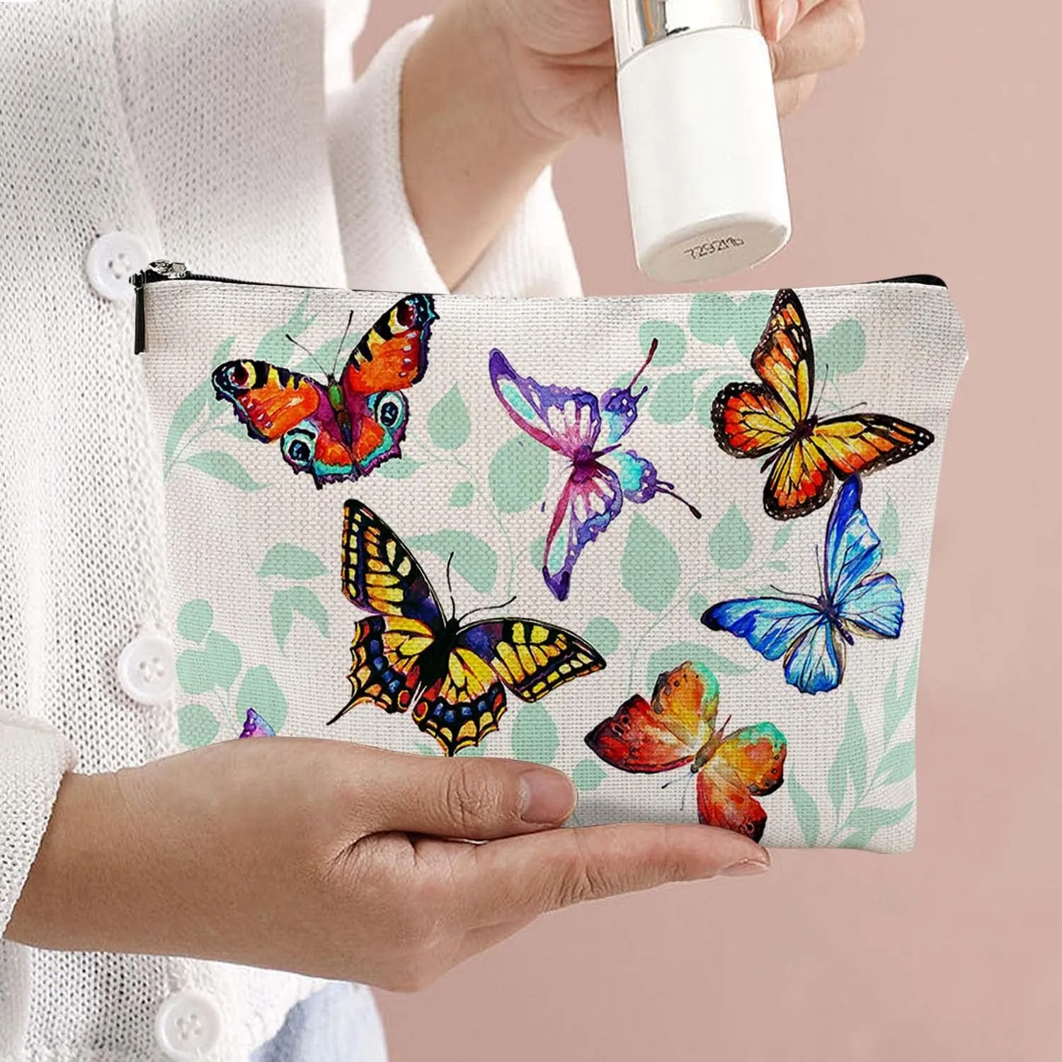 Makeup Bag Cosmetic Travel Makeup Bag Organizer Waterproof Makeup Pouch with Zipper Storage Cosmetic Pouch for Women 7x10in - Butterfly