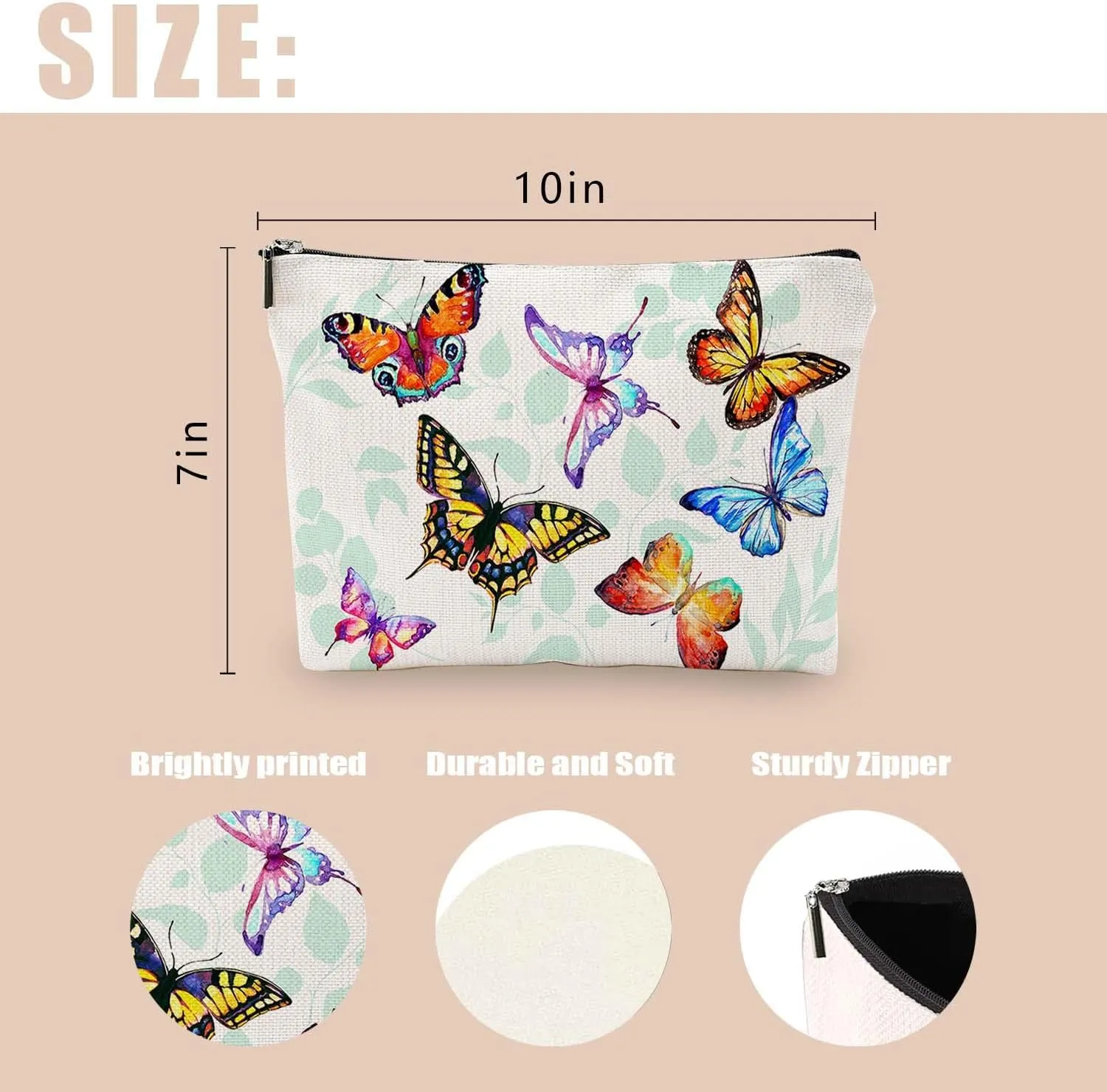 Makeup Bag Cosmetic Travel Makeup Bag Organizer Waterproof Makeup Pouch with Zipper Storage Cosmetic Pouch for Women 7x10in - Butterfly