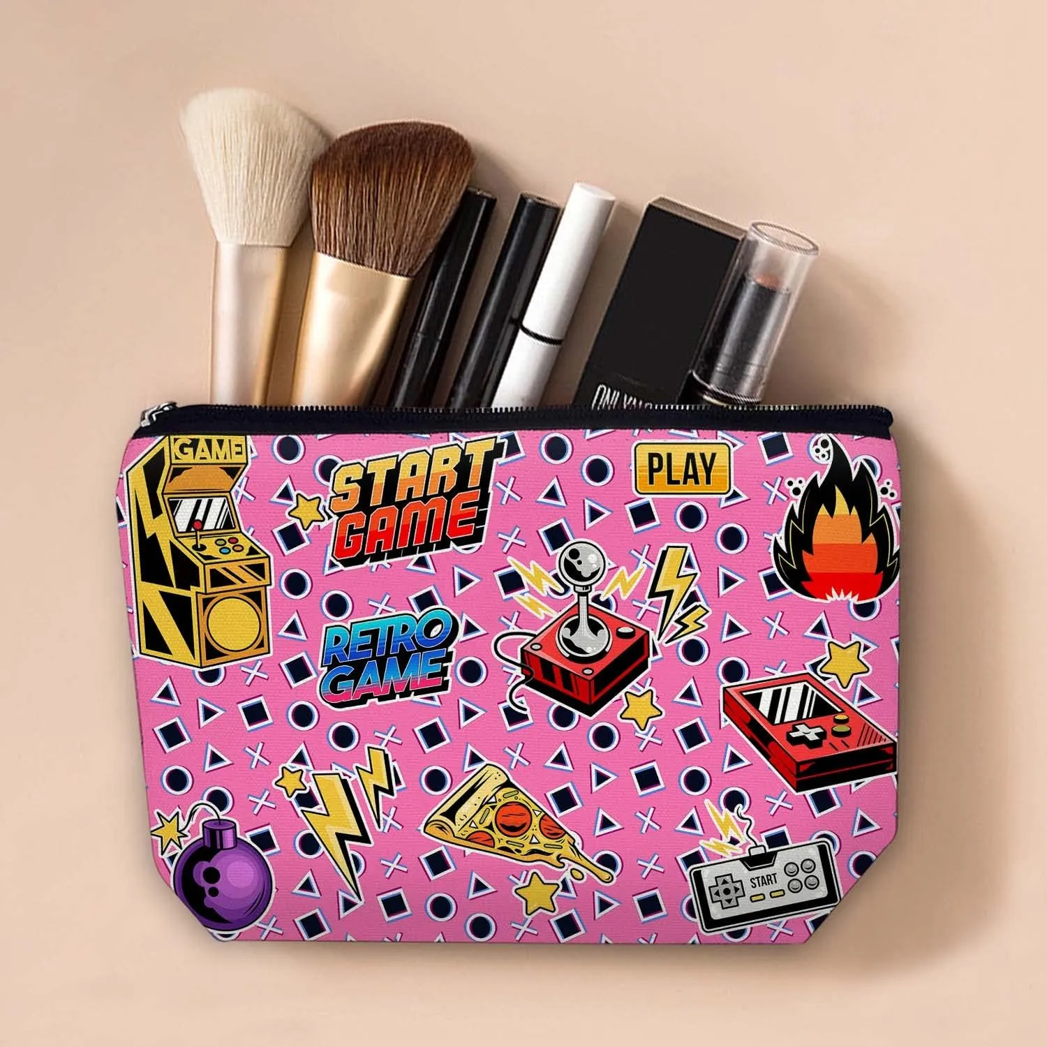 Makeup Bag Cosmetic Travel Makeup Bag Organizer Waterproof Makeup Pouch with Zipper Storage Cosmetic Pouch for Women 7x10in - Funny Game Machine Pattern