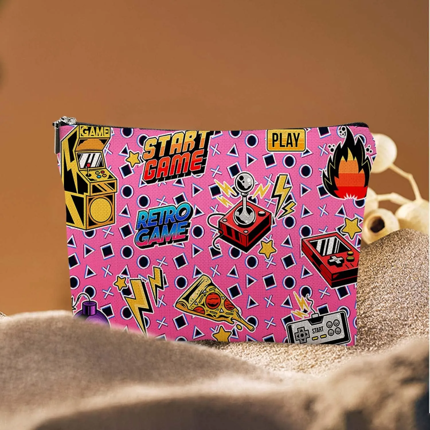 Makeup Bag Cosmetic Travel Makeup Bag Organizer Waterproof Makeup Pouch with Zipper Storage Cosmetic Pouch for Women 7x10in - Funny Game Machine Pattern