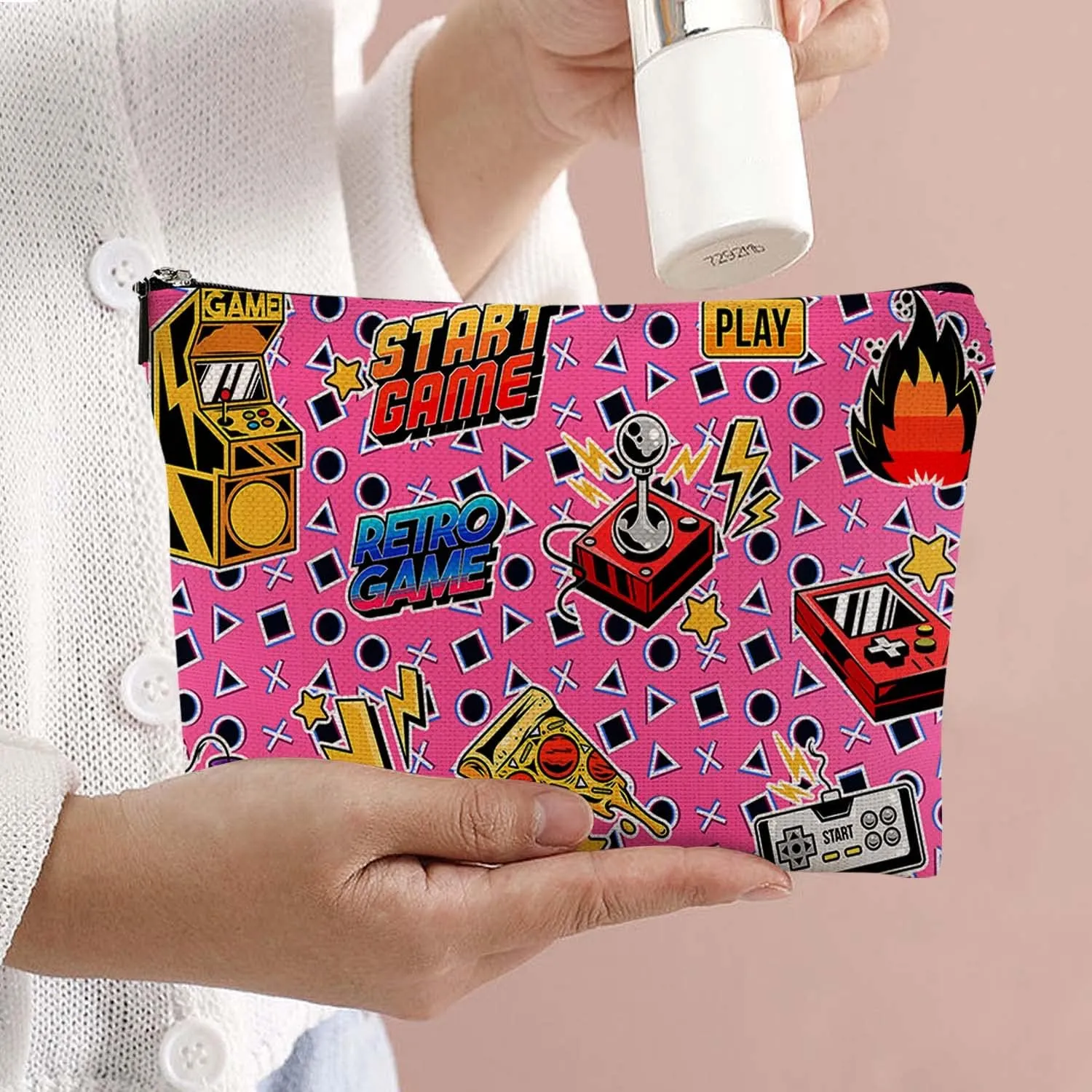 Makeup Bag Cosmetic Travel Makeup Bag Organizer Waterproof Makeup Pouch with Zipper Storage Cosmetic Pouch for Women 7x10in - Funny Game Machine Pattern