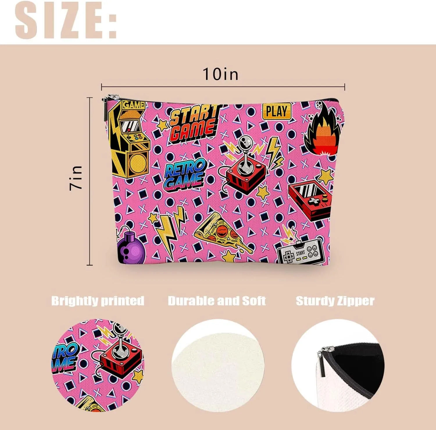 Makeup Bag Cosmetic Travel Makeup Bag Organizer Waterproof Makeup Pouch with Zipper Storage Cosmetic Pouch for Women 7x10in - Funny Game Machine Pattern