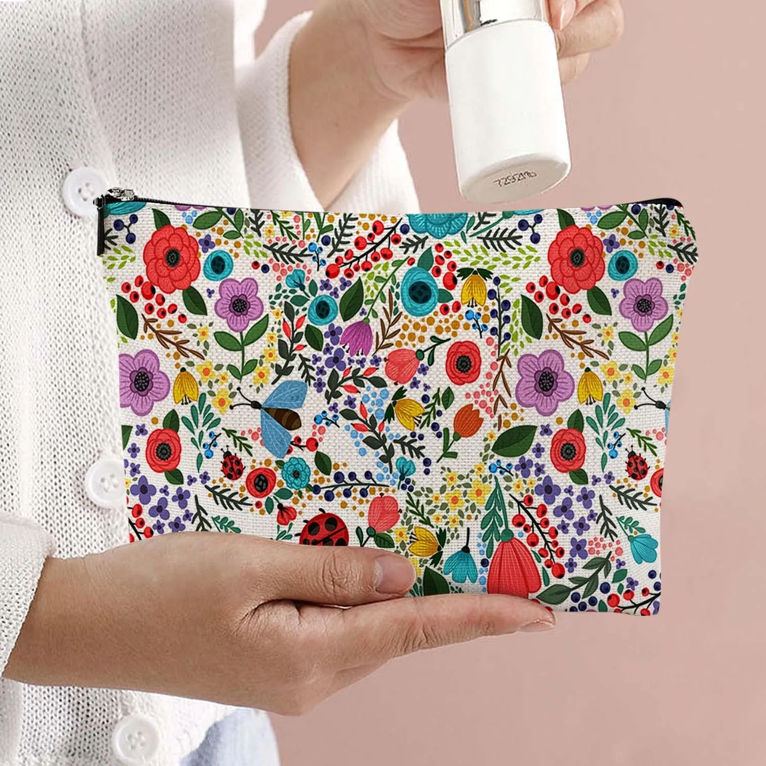 Makeup Bag Cosmetic Travel Makeup Bag Organizer Waterproof Makeup Pouch with Zipper Storage Cosmetic Pouch for Women 7x10in - Insect Garden