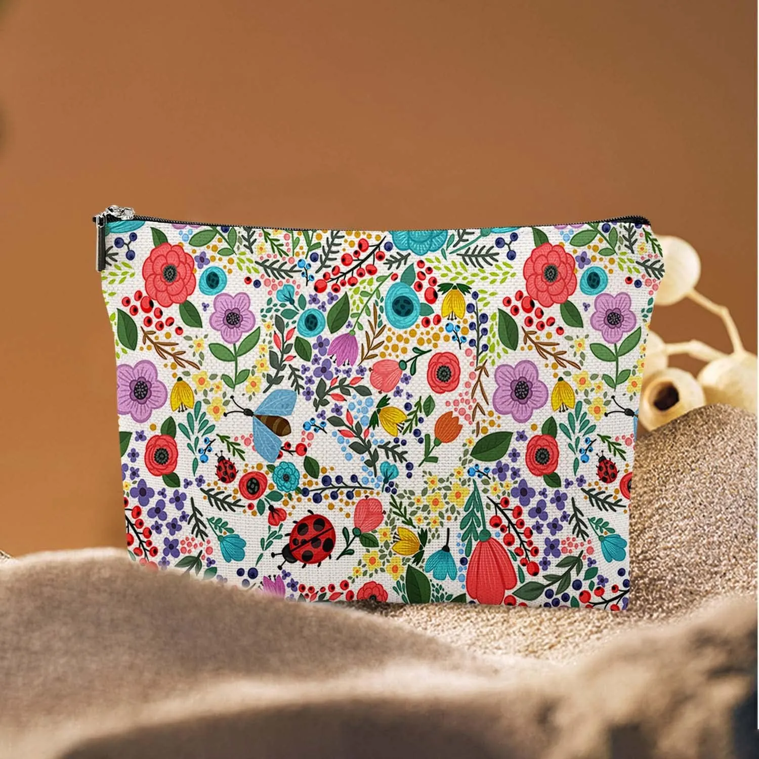 Makeup Bag Cosmetic Travel Makeup Bag Organizer Waterproof Makeup Pouch with Zipper Storage Cosmetic Pouch for Women 7x10in - Insect Garden