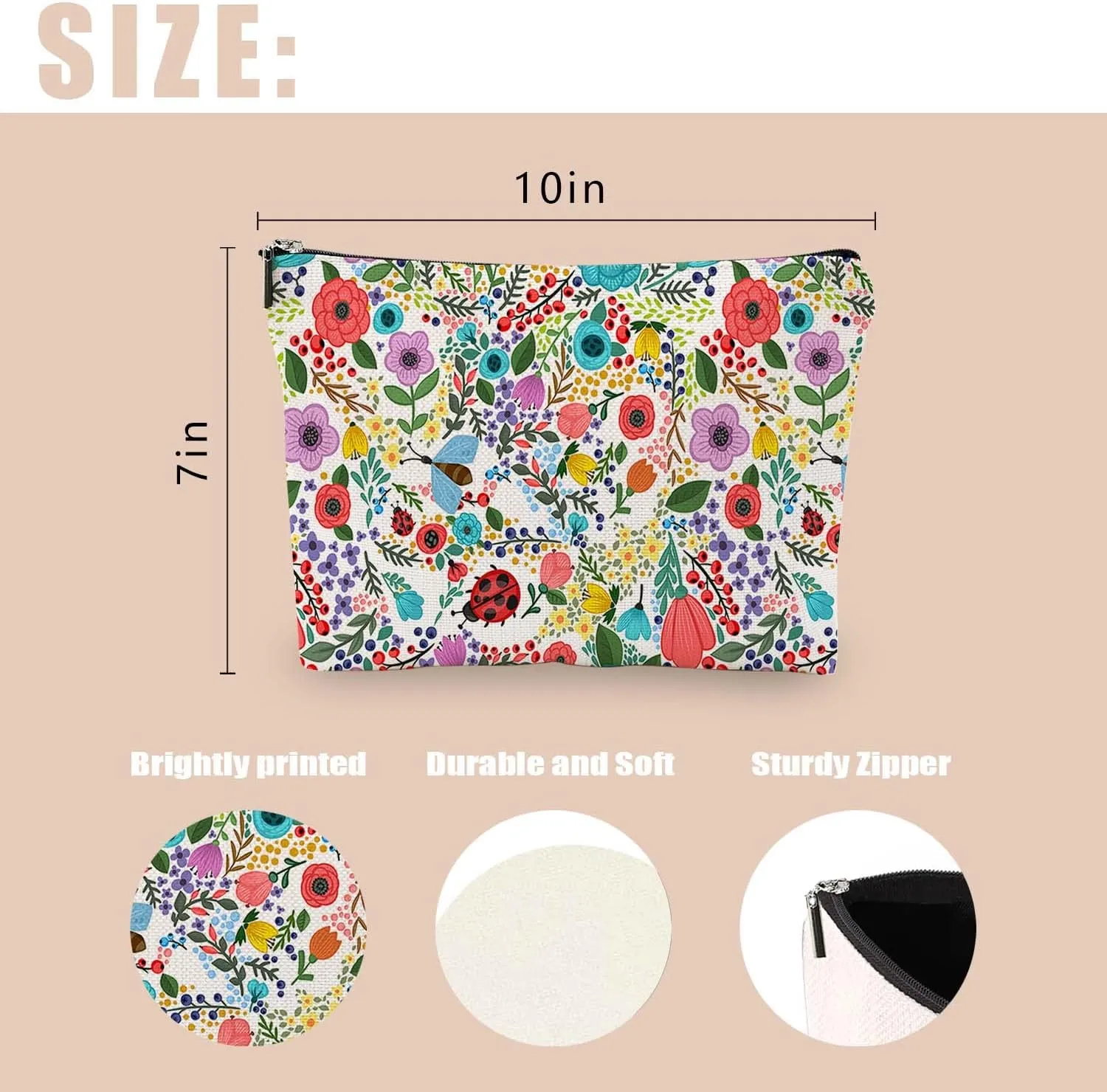 Makeup Bag Cosmetic Travel Makeup Bag Organizer Waterproof Makeup Pouch with Zipper Storage Cosmetic Pouch for Women 7x10in - Insect Garden