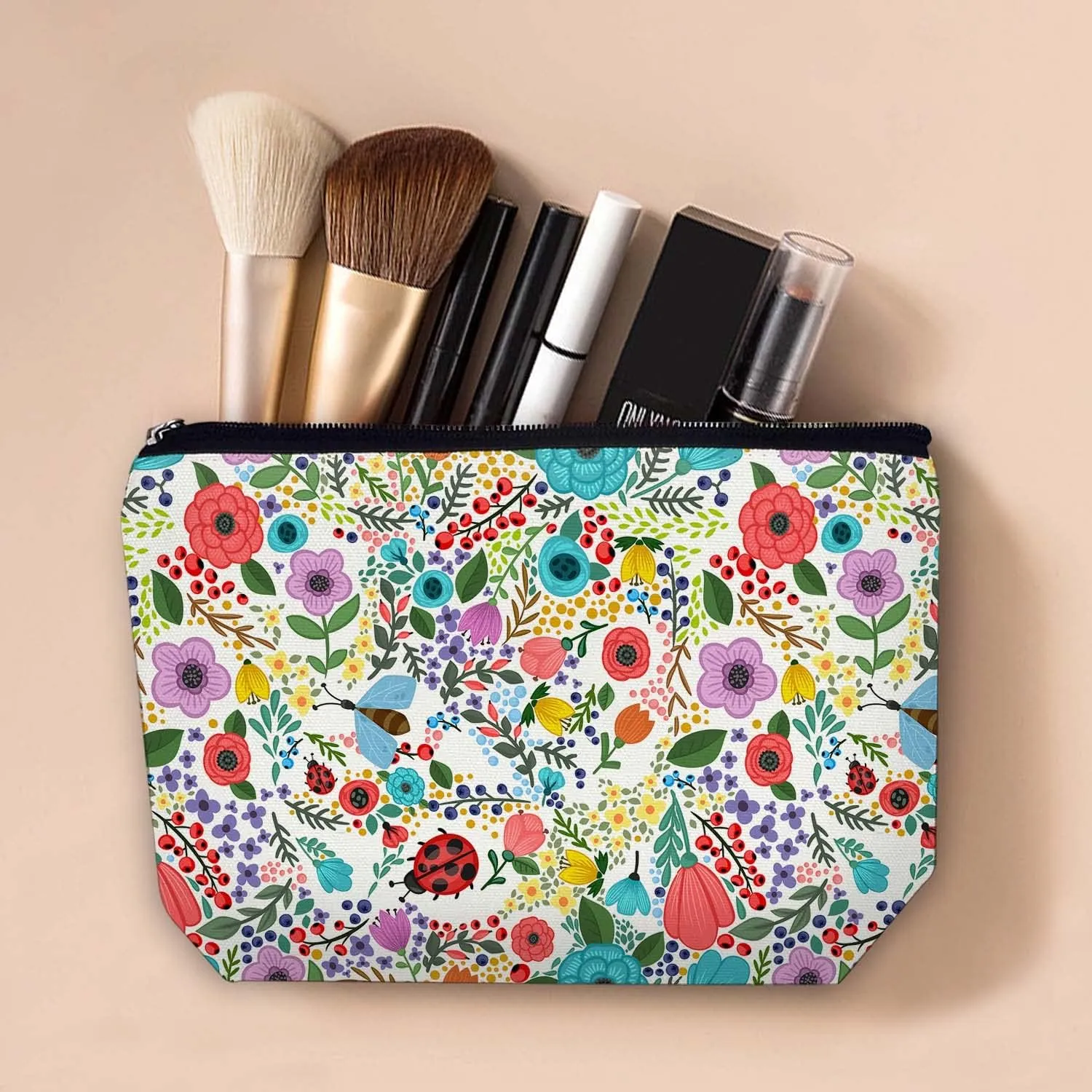 Makeup Bag Cosmetic Travel Makeup Bag Organizer Waterproof Makeup Pouch with Zipper Storage Cosmetic Pouch for Women 7x10in - Insect Garden
