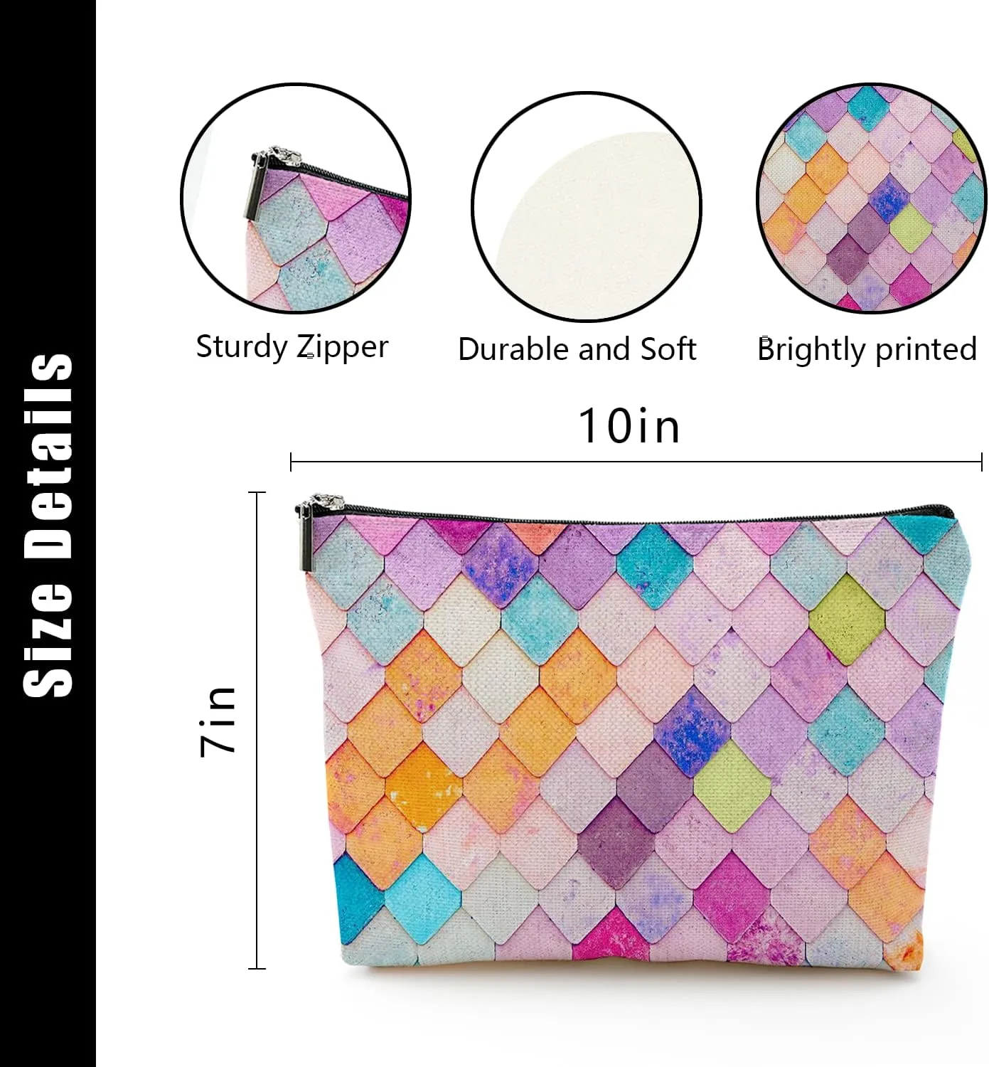 Makeup Bag for Women Large Travel Cosmetic Zipper Pouch Toiletry Bags 7X10in Colorful Squares, 7X10 in