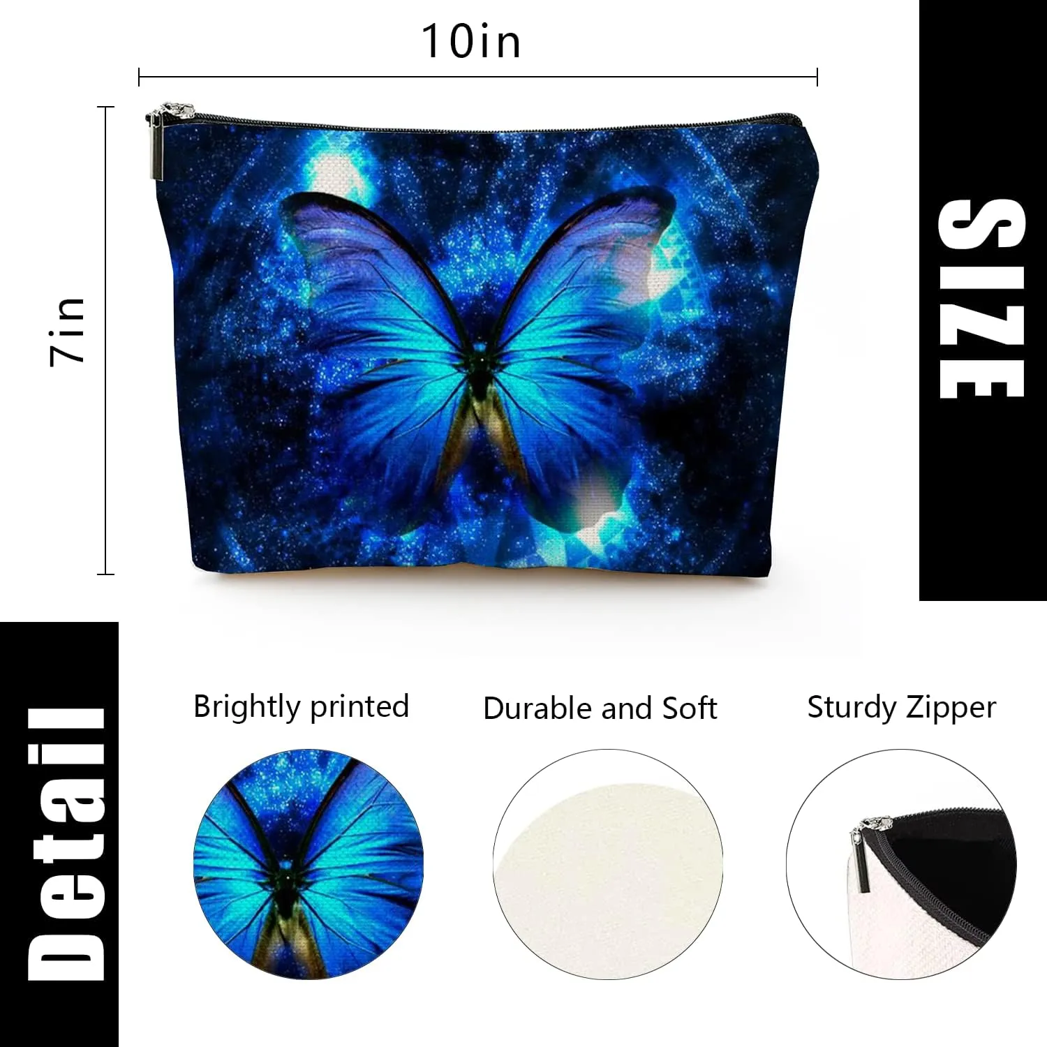 Makeup Bag for Women Travel Makeup Bag Large Cosmetic Bag Zipper Pouch Toiletry Bags Makeup Organizer Bag 7X10in - Blue Butterfly