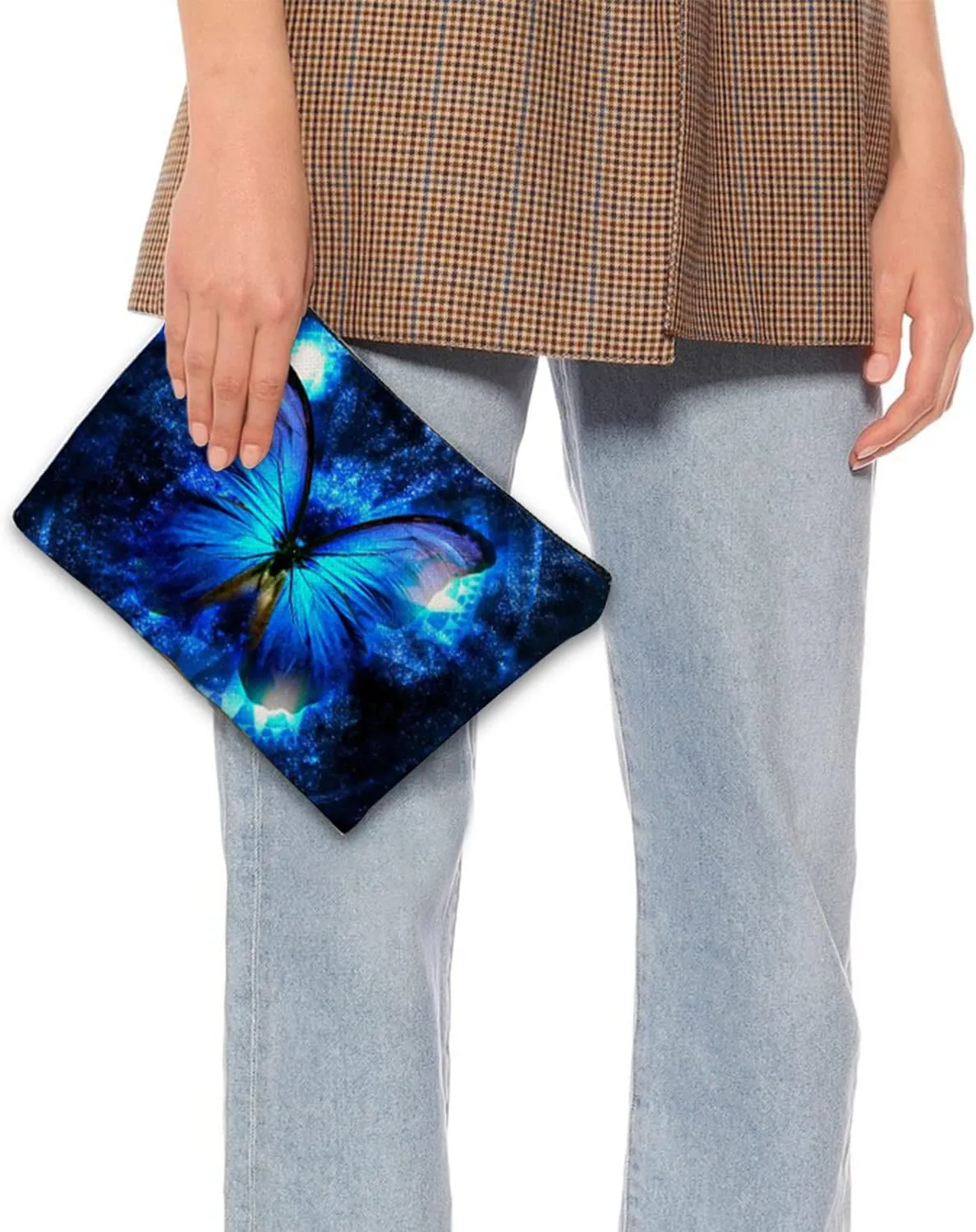 Makeup Bag for Women Travel Makeup Bag Large Cosmetic Bag Zipper Pouch Toiletry Bags Makeup Organizer Bag 7X10in - Blue Butterfly