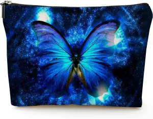Makeup Bag for Women Travel Makeup Bag Large Cosmetic Bag Zipper Pouch Toiletry Bags Makeup Organizer Bag 7X10in - Blue Butterfly