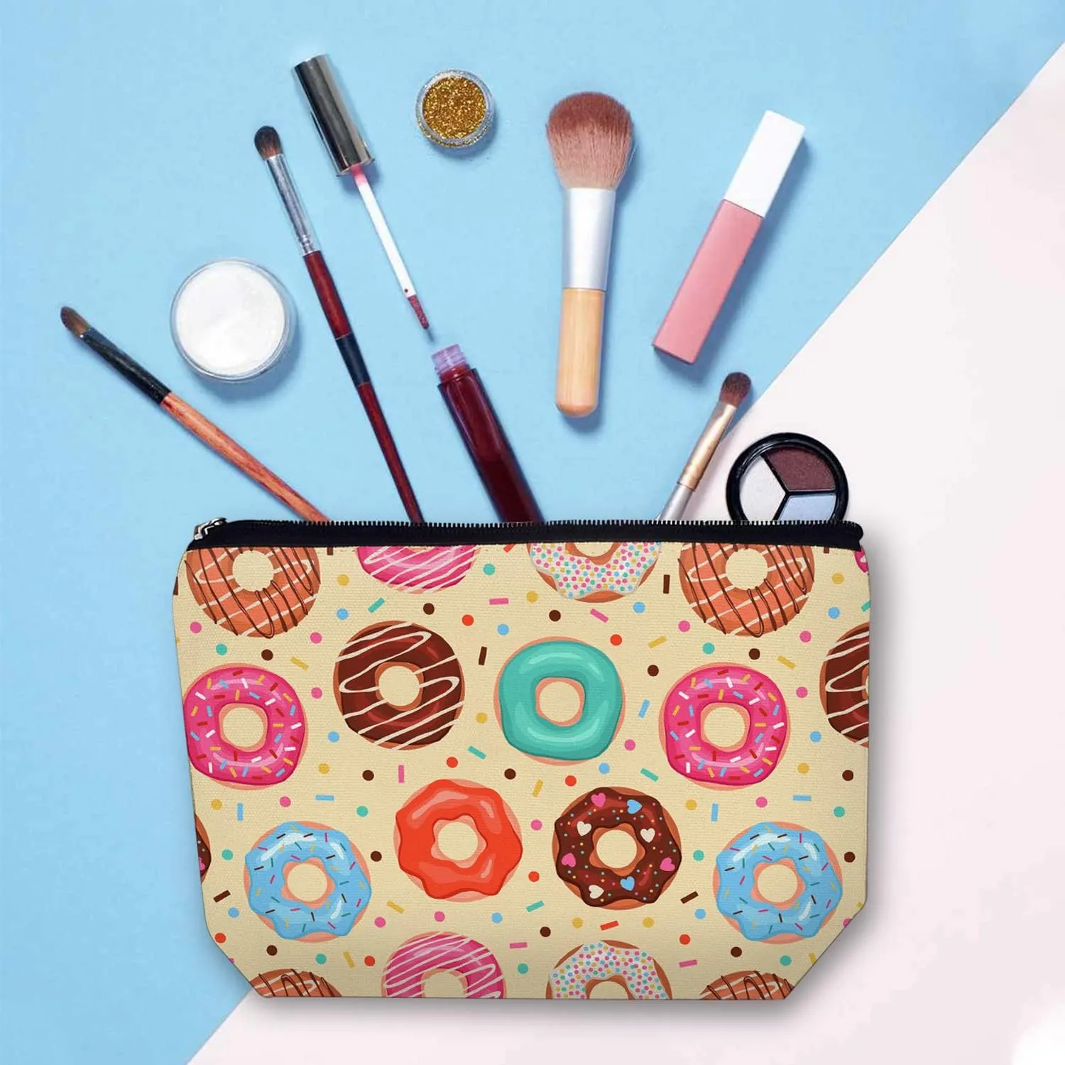 Makeup Bag for Women Travel Makeup Bag Large Cosmetic Bag Zipper Pouch Toiletry Bags Makeup Organizer Bag 7X10in - Cartoon Donut