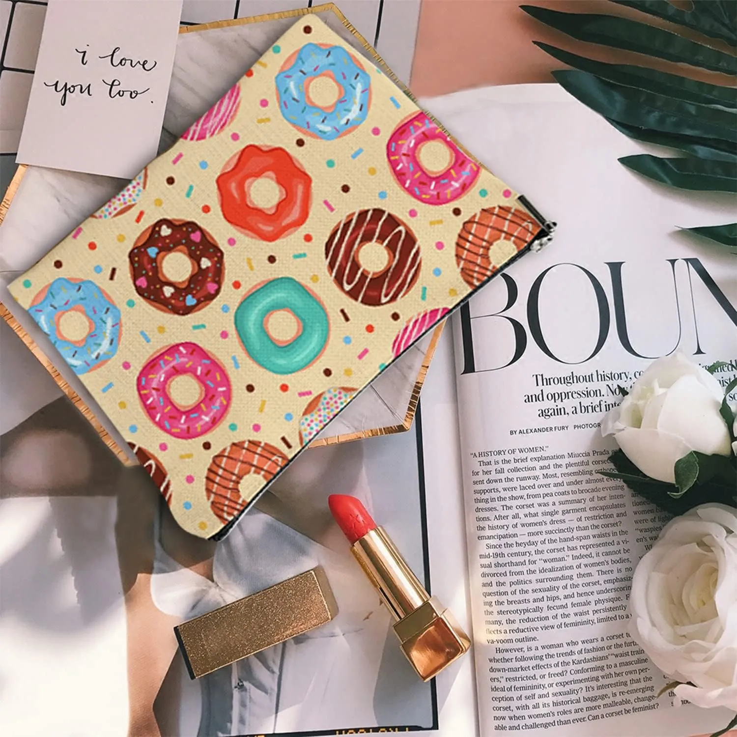 Makeup Bag for Women Travel Makeup Bag Large Cosmetic Bag Zipper Pouch Toiletry Bags Makeup Organizer Bag 7X10in - Cartoon Donut