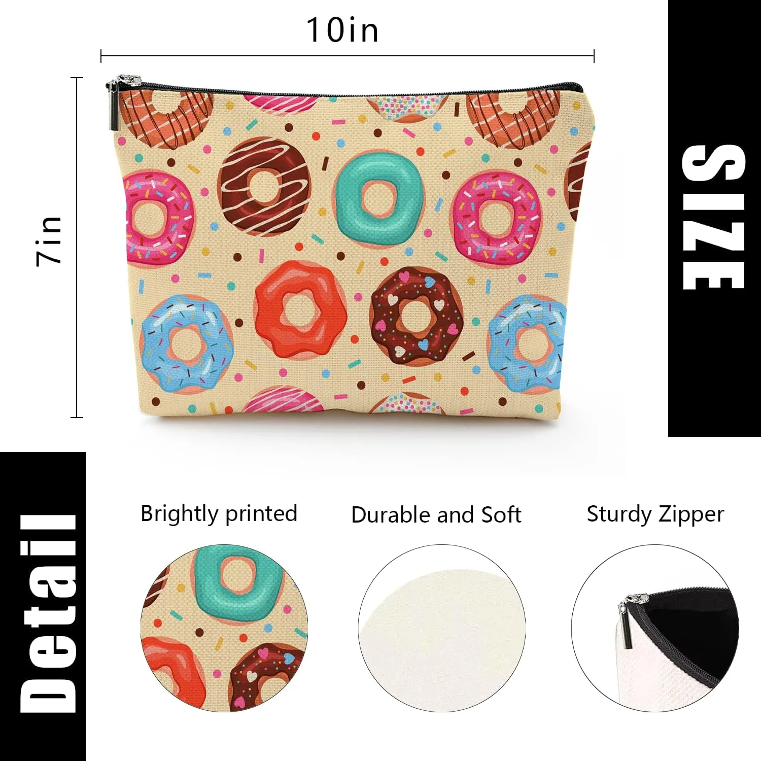 Makeup Bag for Women Travel Makeup Bag Large Cosmetic Bag Zipper Pouch Toiletry Bags Makeup Organizer Bag 7X10in - Cartoon Donut