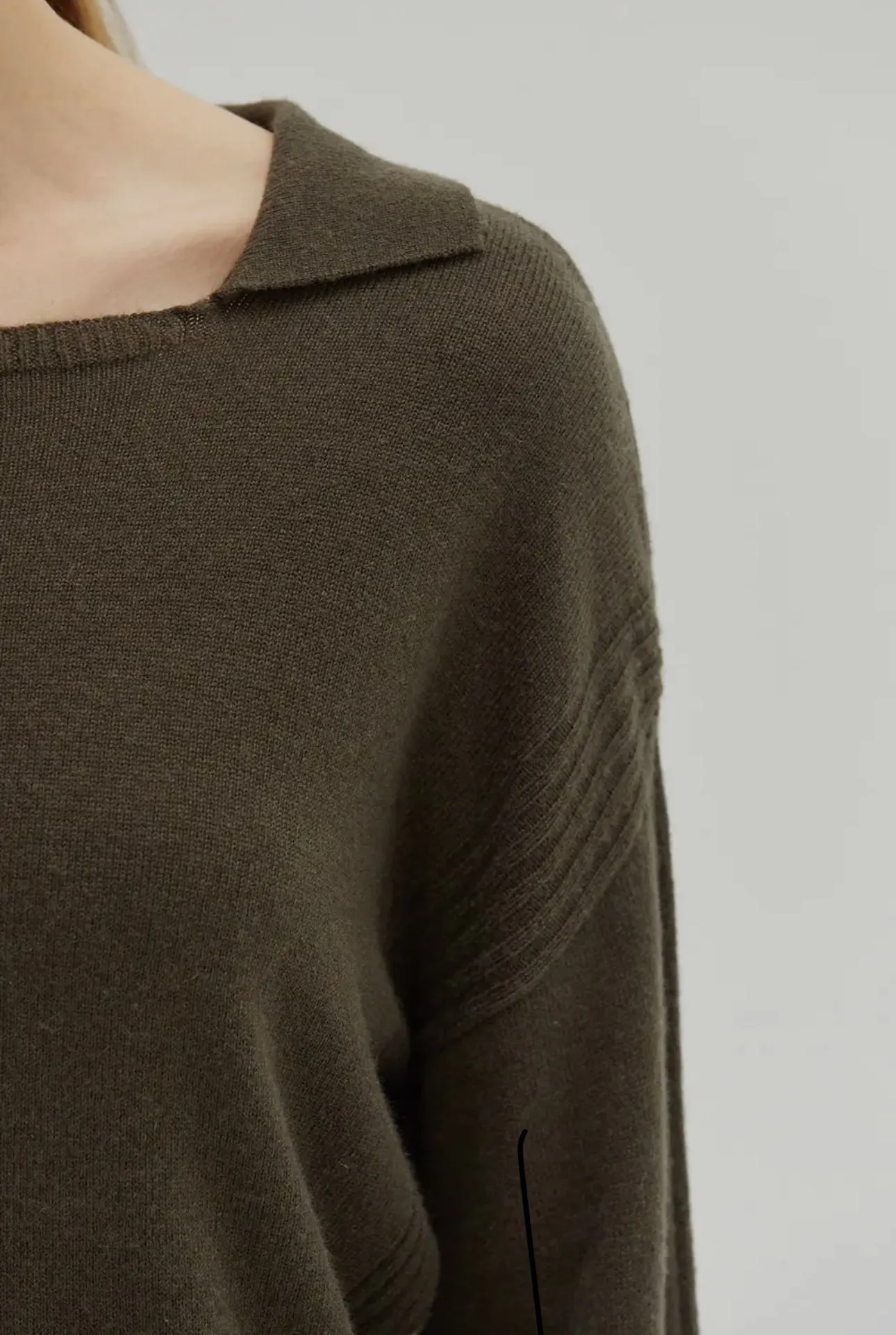 Maline Cashmere Softened Collared Sweater Top In Olive ONLY 2 LEFT!