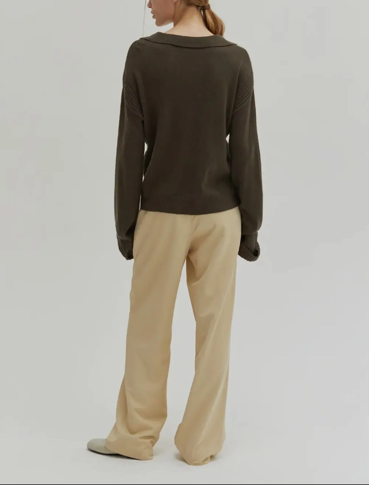 Maline Cashmere Softened Collared Sweater Top In Olive ONLY 2 LEFT!