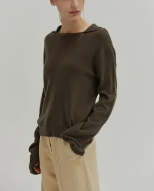 Maline Cashmere Softened Collared Sweater Top In Olive ONLY 2 LEFT!