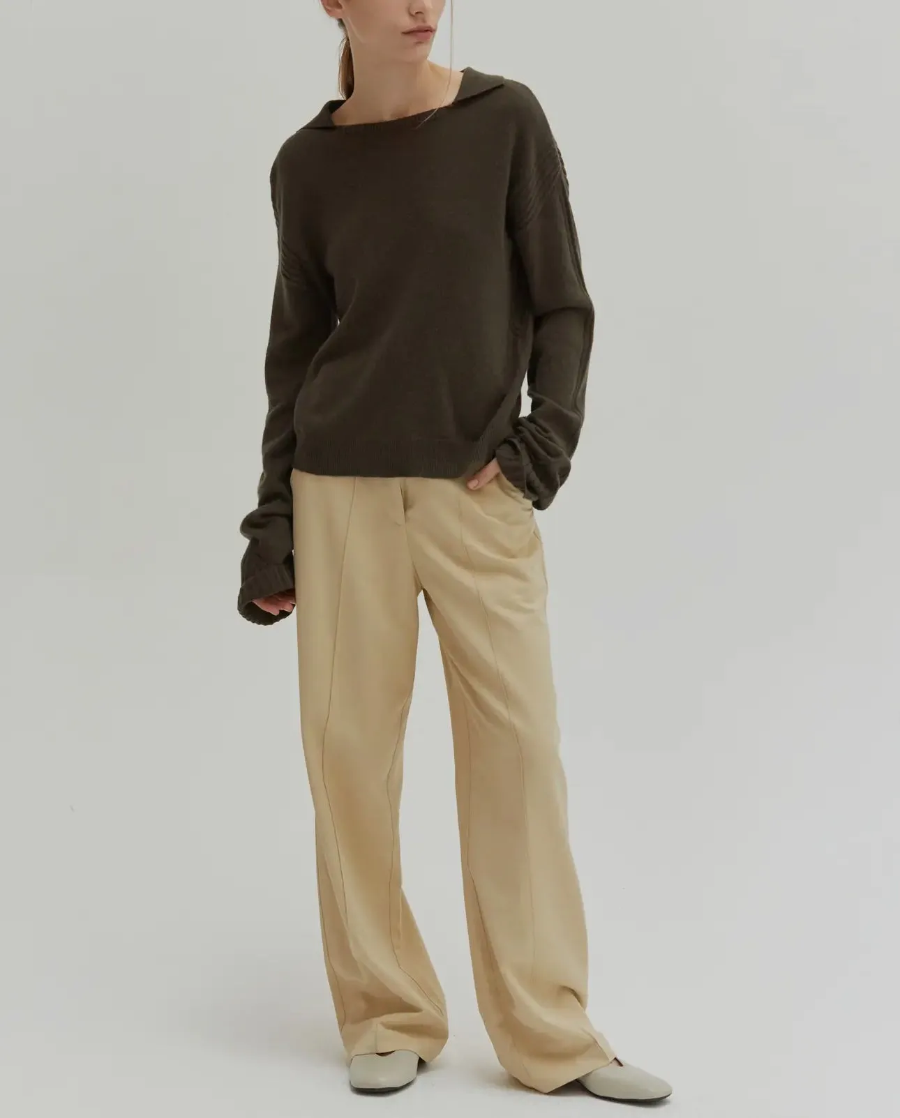 Maline Cashmere Softened Collared Sweater Top In Olive ONLY 2 LEFT!